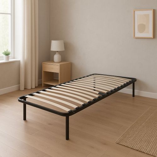 Sommier Metal 90x200 - Cadre à lattes Julie - 14 lattes en 9 mm - Épaisseur metal 1,2 mm - Pieds 29 cm - Longueur et durabilité