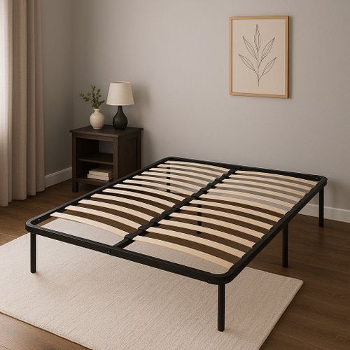 Sommier Metal 160x200 cm - Cadre à lattes Julie - Pieds 29 cm - Épaisseur métal 1,2 mm - 14 lattes en 9 mm - L et Durabilité