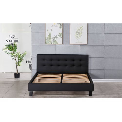 Lit 140x190 cm Solide et Confortable - Tête de Lit Capitonnée NOIR - Pieds 10 cm - 13 Lattes - Revêtement PVC Simili Facile d'entretien - Montage Rapide et Facile - LIT FREDERIC NOIR