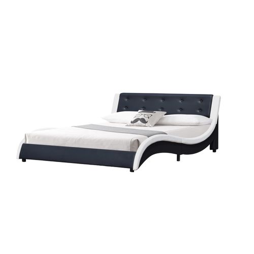 Lit mathis pour matelas 140x190 - Sommier + Tête de Lit Couleur BLANC & NOIR + Pieds en 5 cm pour matelas - 2 x 13 Lattes - revetement PVC Simili facile d'entretien - Montage Rapide et Facile