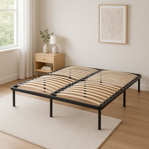 Sommier 160x200 cm Cadre à lattes renforcé ajustable Noir - 29 cm - Épaisseur métal 1,4 mm - 34 lattes de 9 mm d'épaisseur - Largeur 3,5 cm - CADRE À LATTE ANYA