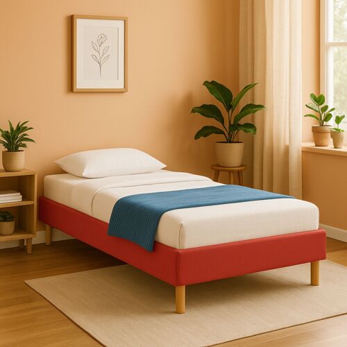 Gregory - Solide et Confortable Sommier Tapissier Rouge + Pieds en 20 cm pour Matelas en 90x190-13 Lattes