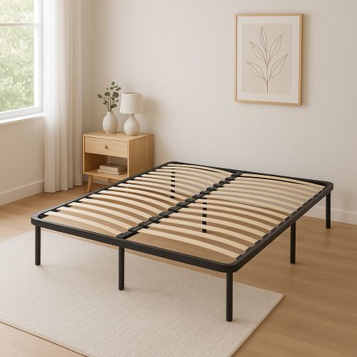 Sommier 120x190 cm Jacky - Solide et Confortable x 29 cm - Cadre à Lattes + 6 Pieds en Métal - Épaisseur Métal 1,2 mm - 14 Lattes en 9 mm