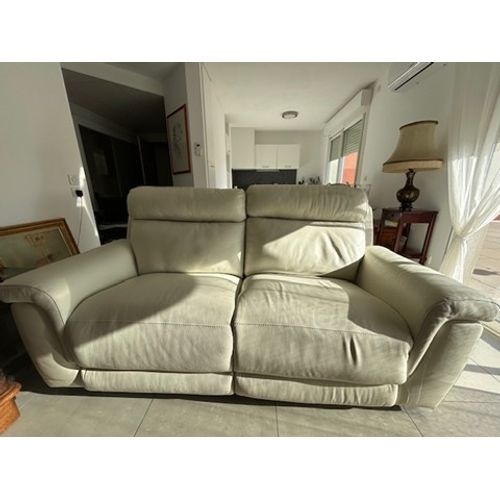 Canapé POLTRONESOFA-Cuir blanc- 3 places avec 2 relax électriques