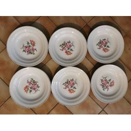 6 Assiettes Creuses. Porcelaine St Amand. Modèle Jeanine.
