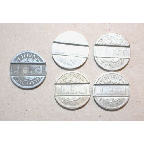 5 Jetons De Téléphone 1937 1 En Métal Différent