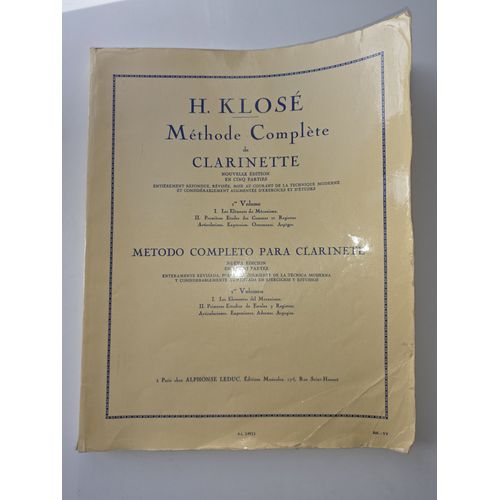 H. Klosé, Méthode Complète De Clarinette, 1er Volume - Leduc
