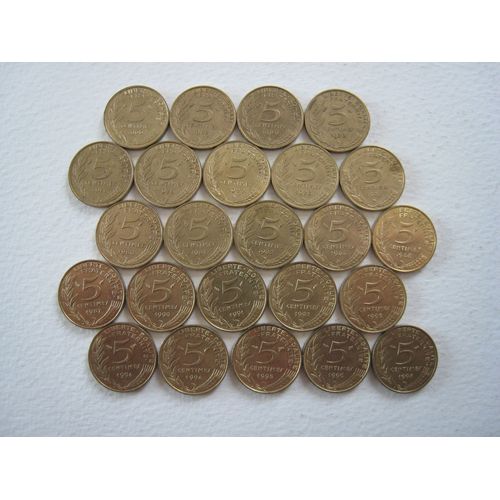 Lot De 24 Pièces De Monnaie France - 5 C De Franc - Marianne - Toutes De Différentes Années De 1966 À 1998 Dont 1994 ( Dauphin Et Abeille )