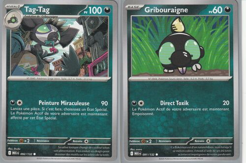 Cartes Pokémon - Tag-Tag 092/132 Et Gribouraigne 091/132 - Méga-Evolution