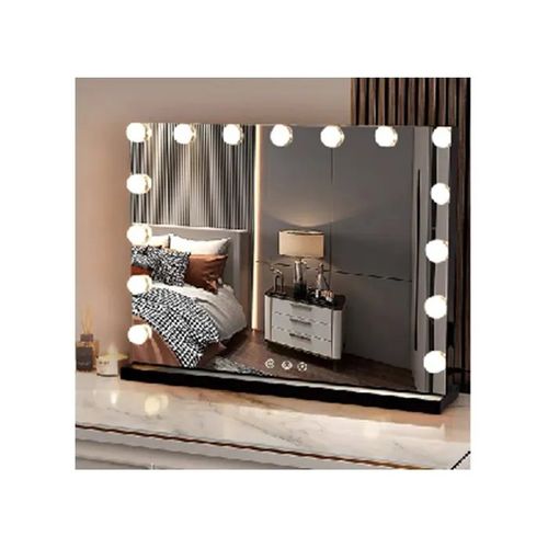 Miroir de Maquillage Hollywood 58 x 43 cm COSTWAY avec 3 Couleurs de Lumière, Miroir Éclairé de Table et Mural, Contrôle Tactile