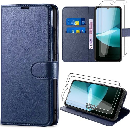 Coque + 2 Verres Trempés pour Xiaomi Redmi 15C 4G/5G, Protection Antichoc Synthécuir Bleu Marine - E.F.Connection