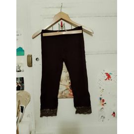 Pantacourt Legging Marron Bas Dentelle 30 Xxxs Fabriqué En France.
