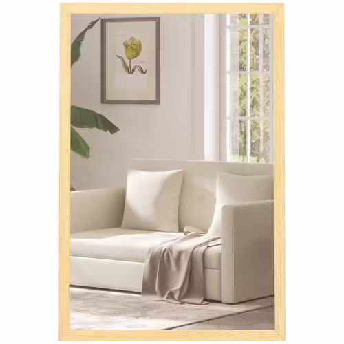 Miroir mural rectangulaire dim. 40L x 60H cm cadre effet bois naturel