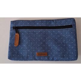 Pochette Cabaïa zippée bleu ciel à pois blancs