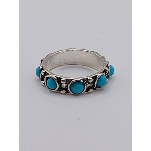 Bague Métal Argenté,Point Et Strass Turquoise,Taille 17.83 Mm