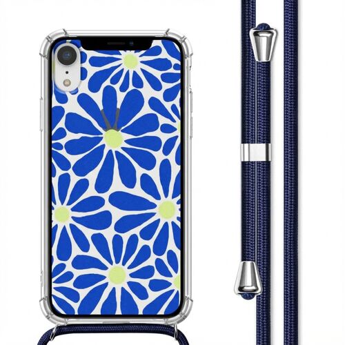 imoshion Coque Design avec cordon iPhone Xr Cobalt Blue Flowers Connect