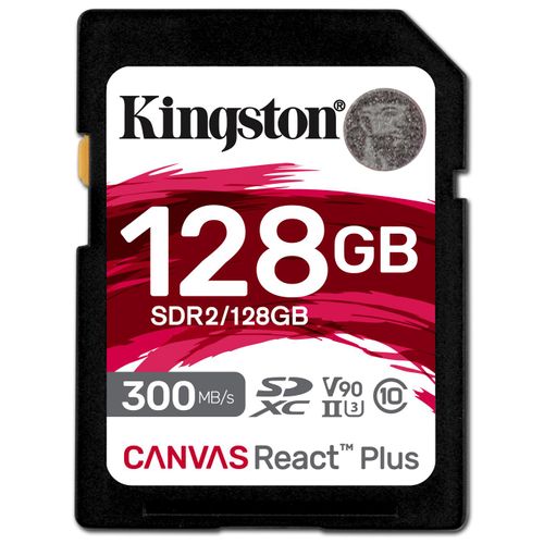 Kingston Technology 128GB Canvas React Plus SDXC UHS-II 300R/260W U3 V90 for Full HD/4K/8K