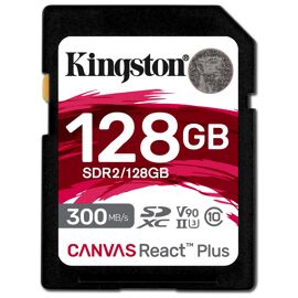 Kingston Canvas React Plus - Carte mémoire flash - 128 Go - Video Class V90 / UHS-II U3 / Class10 - SDXC UHS-II