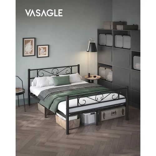 VASAGLE Cadre de Lit 140 x 190 avec Sommier Métal, Lit 2 Personnes, en Métal, Montage Facile, pour Chambre d¿Amis, Chambre Ado, Noir