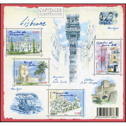 France 2009, Très Beau Bloc Feuillet Yvert 4402, 4 Timbres Neufs** Luxe Yvert 44024403 4404 4405, Capitales Européennes, Lisbonne - Portugal.