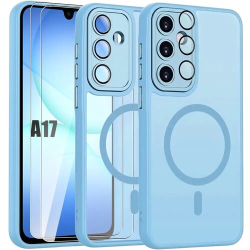 Coque + 2 Verres Trempés pour Samsung Galaxy A17 4G/5G, avec Anneau Magnétique et Protection Caméra - Bleu - E.F.Connection