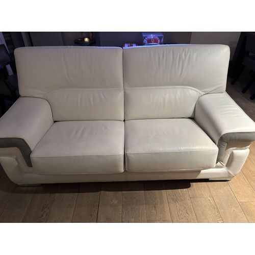 Canapé en cuir fixe 3 places Blanc avec détails gris clair (190x 90)