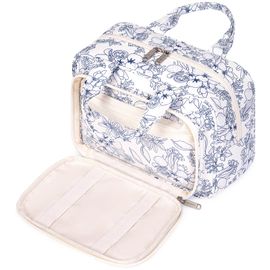 Sac de Toilette Grande Femme Accessoires de Voyage Trousse Maquillage Organisateurs de Toilettes(Fleur Bleu Marine)