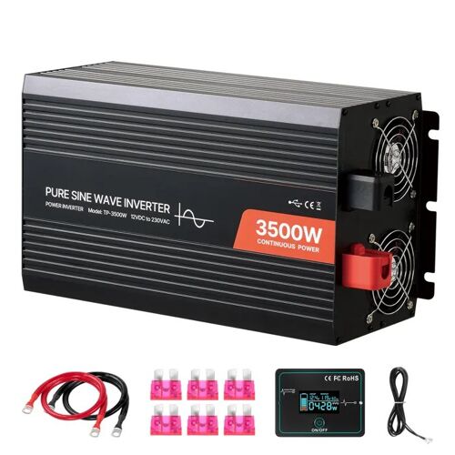 Convertisseur de Courant Continu 12 V en Courant Alternatif 230 V-Duoku-Onduleur Sinusoïdal 3500 W-Ecran LCD-Télécommande Filaire