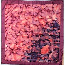 Grande Echarpe Foulard Tableau Couleurs Vives Orange Rose Rouge Violet Tissu Châle Carré 90 Cm 100% Soie Naturelle Peint À La Main - Motif Fleuris Abtrait Retro Vintage Très Doux