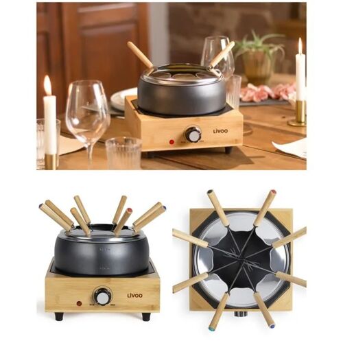 Appareil à Fondue en BOIS - 8 Personnes - 800W - 2L - Thermostat réglable