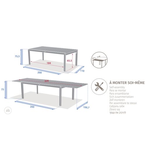 Table De Jardin Rectangulaire Extensible Rallonge Coulissante Alu Evasion Effet Bois Honey Graphite + 12 Fauteuils Piazza - 10/12 Places - Hespéride