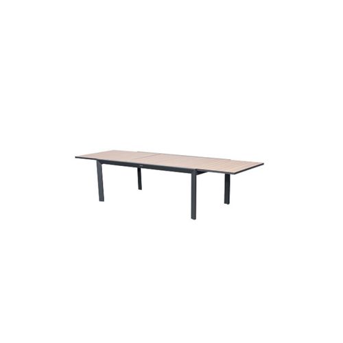 Table De Jardin Rectangulaire Extensible Rallonge Coulissante Alu Evasion Effet Bois Honey Graphite- 10/12 Places - Hespéride