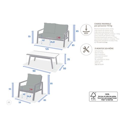 Salon De Jardin En Bois D'acacia Tiwi - 4 Places - Hespéride