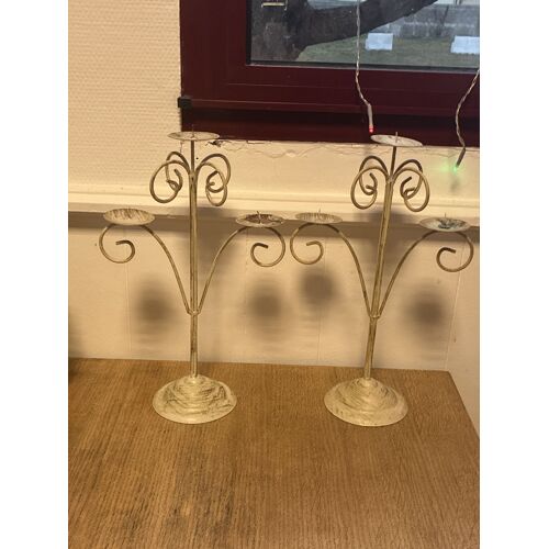 2 Bougeoirs beige patine