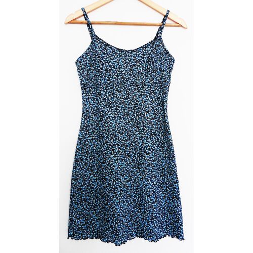 Robe Noire À Fleurs Bleues. Team Girls. Polyester. Taille 34 / 36