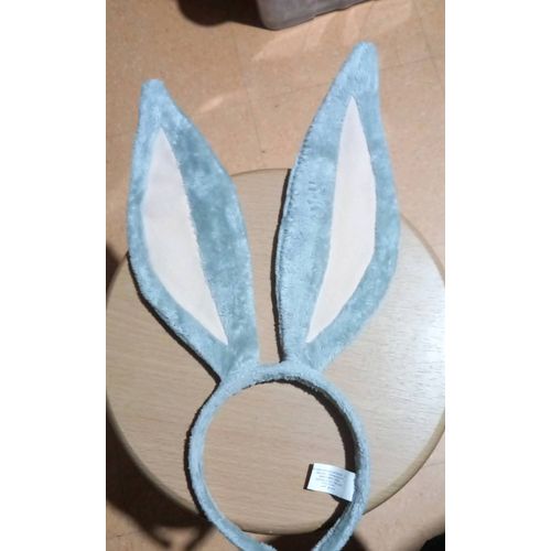 Serre Tête Oreilles De Lapin Looney Tunes Bugs Warner Bros World, Coloris Gris, Beige,Taille Unique, 100% Polyester Hauteur 41,5 Cm, Largeur 22 Cm.