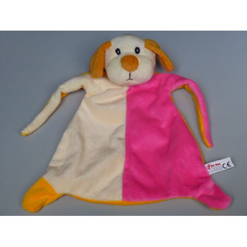 Doudou chien plat Toi Toys rose orange