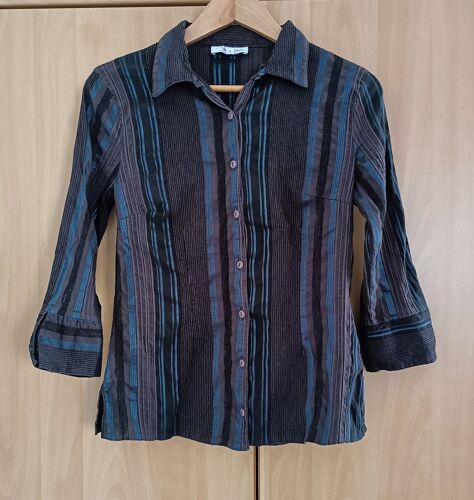 Chemisier Marron A Rayures Bleues. Armand Thiery. Taille 36