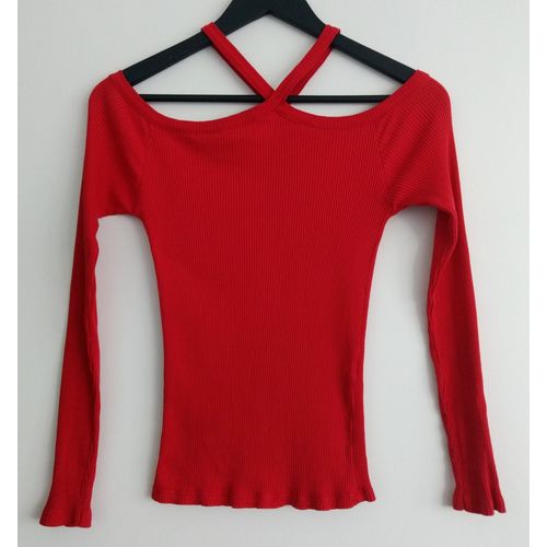 T Shirt Rouge Col Bateau Manches Longues. Zara. Coton. Taille 36