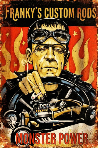 Plaque "Franky's Custom Rods - Monster Power" 30x20cm