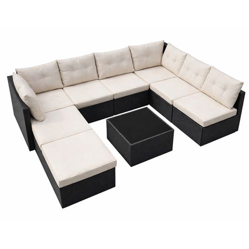 Salon De Jardin 8 Places En Résine Tressée Noir Et Beige Yanuca