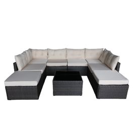 Salon De Jardin 8 Places En Résine Tressée Marron Et Beige Yanuca