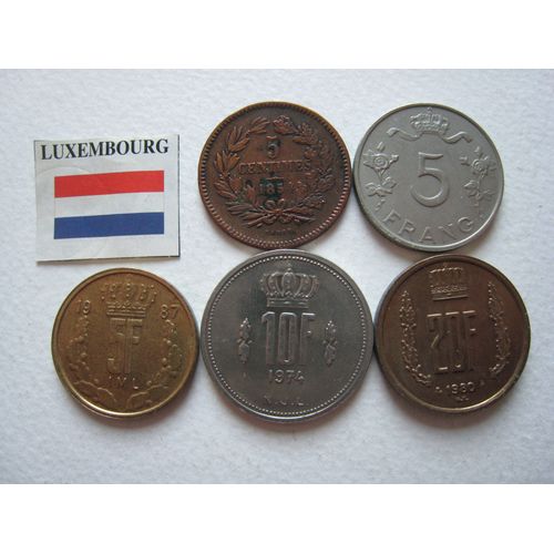 Monnaies Luxembourg - Lot De 5 Pièces Anciennes Différentes De 5 C À 20 Fr - 1854 À 1987