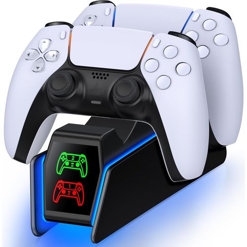 Station de charge pour manette PS5, kit d'accessoires pour manette Dualsense sans fil/Edge, accessoires Playstation 5 avec charge rapide 2 heures / lumière RVB