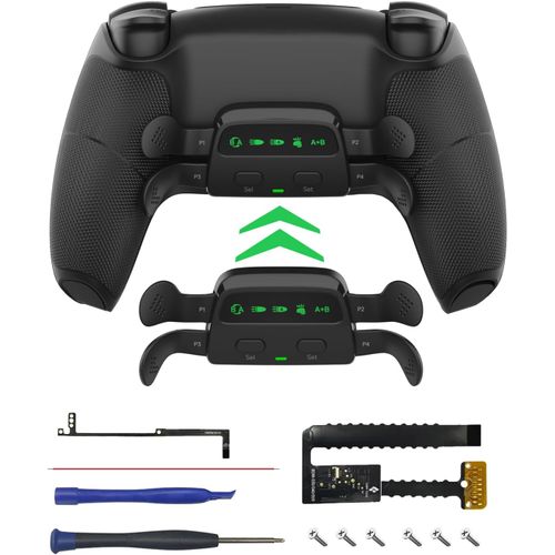 Kit de remappage avec 4 palettes arrière pour manette PS5 BDM-030/040/050, coque modifiable pour manette PS5 avec boutons arrière, poignée caoutchoutée, fixation pour palettes PS5, noir