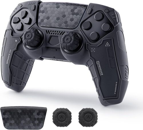 Coque de Protection en Silicone antidérapante pour Manette de PS5 sans Fil avec 2 Capuchons de Pouce et 2 Autocollants Noir