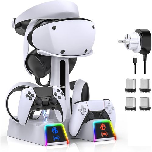 Support PSVR2 avec Accessoires PS VR2 pour Casque PS5VR2 et manettes Dualsense + Station de Recharge VR2 + 10 Modes d'éclairage