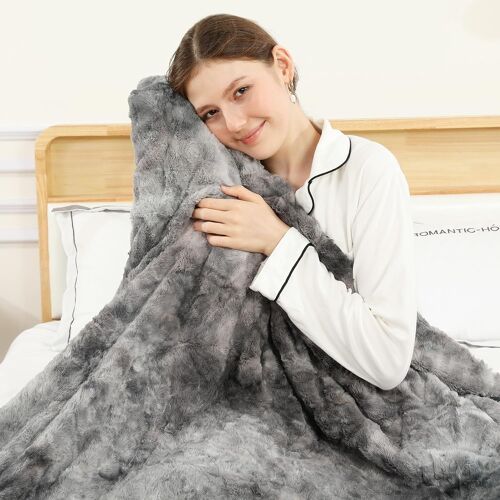 Plaid Chauffant 180x130cm, 6 Niveaux de Chaleur, Minuterie 10h, Arrêt Automatique, Lavable en Machine \u2013 Indispensable pour l'Hiver, Idéal pour Adultes et Seniors, Bureau et Canapé, Gris-Noir