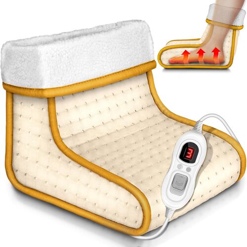 Chauffe-pieds avec 6 niveaux de température & minuterie | Chauffage des pieds électrique | Protection contre la surchauffe & Arrêt automatique (Beige)