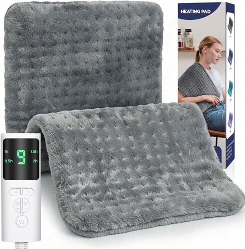 Coussin Chauffant, Coussin Chauffant Electrique avec 9 Température et 4 Minuterie Arrêt Automatique, Lavable en Machine, Couverture Chauffante Flanelle Douce pour Dos, Cou, Épaules, Abdomen-30x60cm